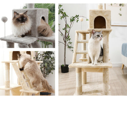 キャットタワー スリム 据え置き ハンモック付き 46×46cm 高さ153cm 省スペース おしゃれ 猫 猫用品 ペット用品 タワー 爪とぎ ハンモック コンパクト ベージュ グレー