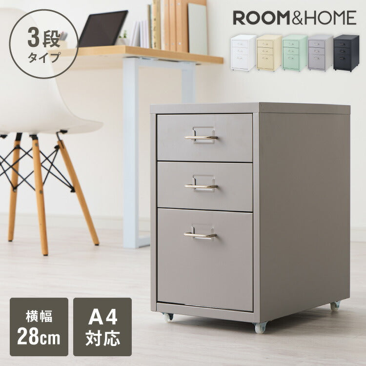 Roomnhome デスクワゴン 3段 キャビネット キャスター付き オフィスワゴン 書類ケース サイドワゴンキャビネット 縦型ファイルキャビネット キャスター付き 可動式キャビネット 韓国インテリア