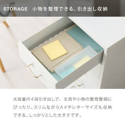 Roomnhome デスクワゴン 4段 キャビネット キャスター付き オフィスワゴン 書類ケース サイドワゴンキャビネット 縦型ファイルキャビネット キャスター付き 可動式キャビネット 韓国インテリア