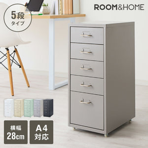 Roomnhome デスクワゴン 5段 キャビネット キャスター付き オフィスワゴン 書類ケース サイドワゴンキャビネット 縦型ファイルキャビネット キャスター付き 可動式キャビネット 韓国インテリア
