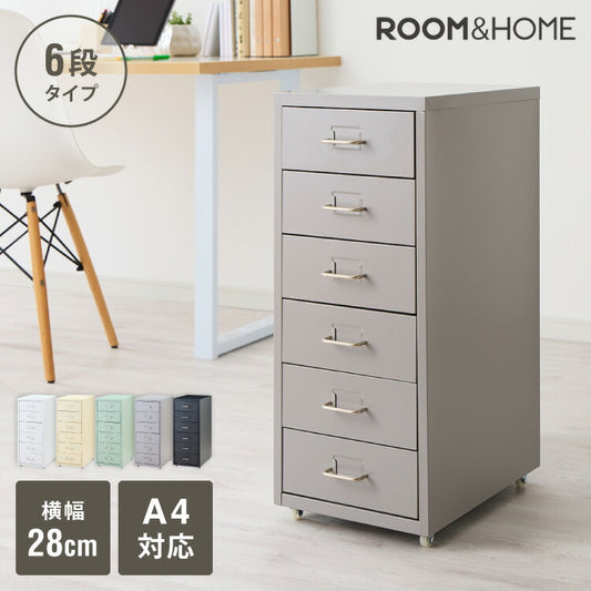 Roomnhome デスクワゴン 6段 キャビネット キャスター付き オフィスワゴン 書類ケース サイドワゴンキャビネット 縦型ファイルキャビネット キャスター付き 可動式キャビネット 韓国インテリア