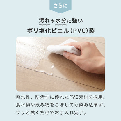 ダイニングマット 透明 クリア 撥水 180×180cm 厚さ1.5cm 厚手 PVC エンボス加工 透明 防水 めくれにくい 吸着 フリーカット フロアマット チェアマット キッチンマット テーブルマット ノンホルム 傷防止 反射防止