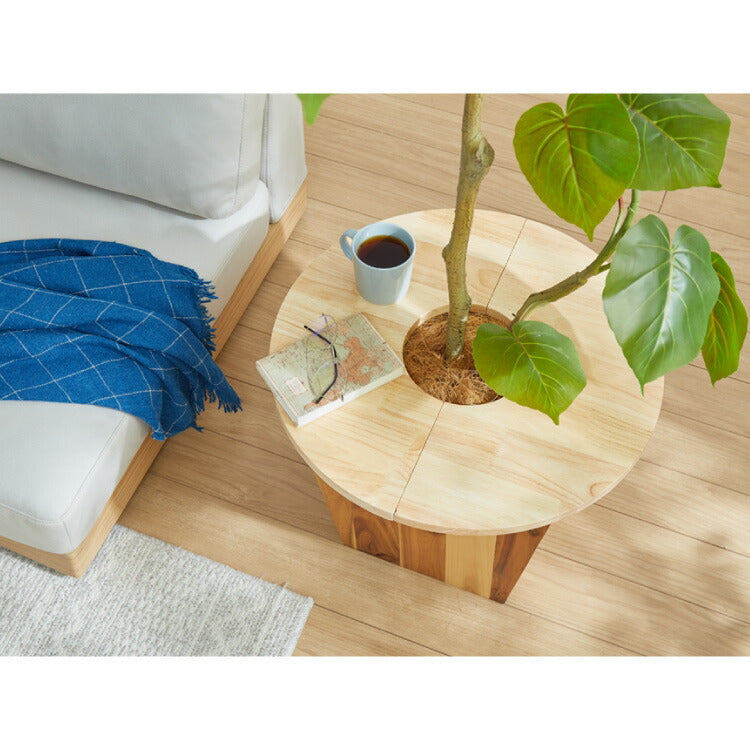 天然木 プランターテーブル 幅50cm 円形 八角形 ラバーウッド 木製 天板 プレート ナチュラル 北欧 サイドテーブル 小物置き 目隠し 鉢土隠し 鉢カバー サークル オクタゴン 観葉植物 植木鉢 鉢植え(代引不可)