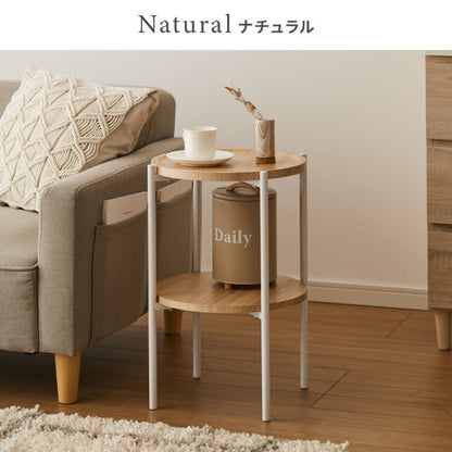 サイドテーブル おしゃれ 2段 幅37cm 高さ52cm コンパクト ホワイト 大理石柄 ナチュラル ブラウン 北欧 ヴィンテージ シンプル 飾り棚 ラック テーブル ミニテーブル 丸 ラウンド ナイトテーブル