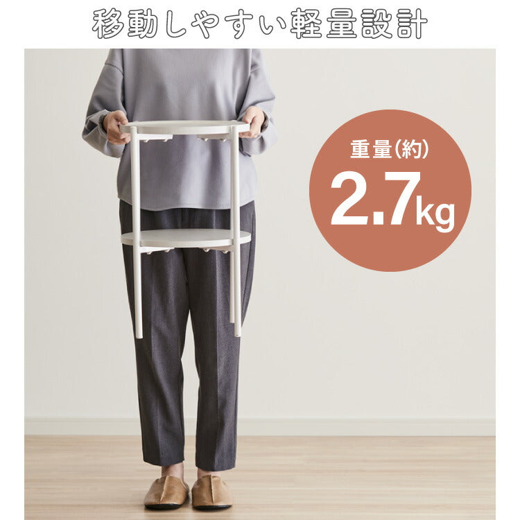 サイドテーブル おしゃれ 2段 幅37cm 高さ52cm コンパクト ホワイト 大理石柄 ナチュラル ブラウン 北欧 ヴィンテージ シンプル 飾り棚 ラック テーブル ミニテーブル 丸 ラウンド ナイトテーブル