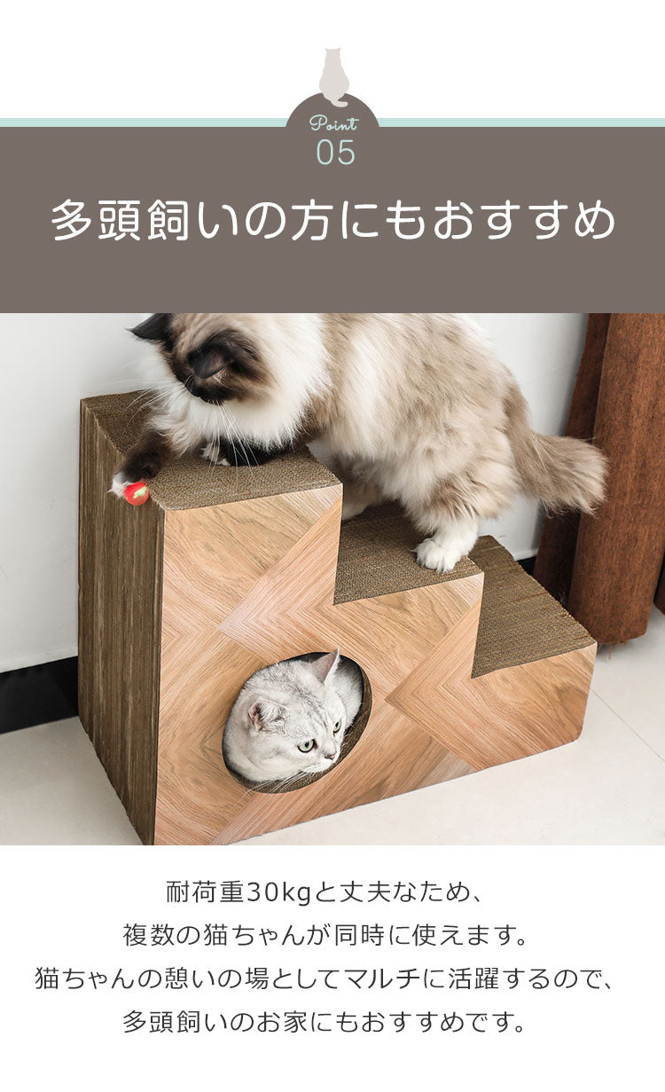 爪とぎ 猫 段ボール 階段型 ペットステップ つめとぎ キャットハウス マタタビ付き 爪とぎハウス 木目調 ナチュラル シンプル おしゃれ インテリア 爪研ぎ ダンボール かわいい ユニーク あそべる