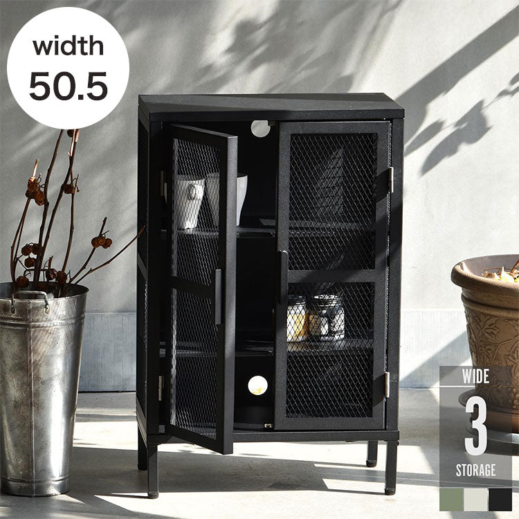 ワイドメッシュキャビネット スチール製3段ラック スチールキャビネット メッシュラック アメリカンヴィンテージ風収納ラック 見せる収納 おしゃれキャビネット 省スペース収納 組立式家具(代引不可)