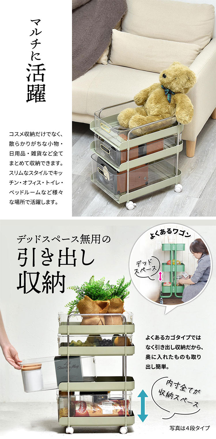 フェミニワゴン 3段 収納ワゴン リビング収納 ワゴンラック プラスチック収納 韓国風収納 韓国インテリア エレガント収納 おしゃれ収納ラック 工具不要 組立簡単 ワゴン収納