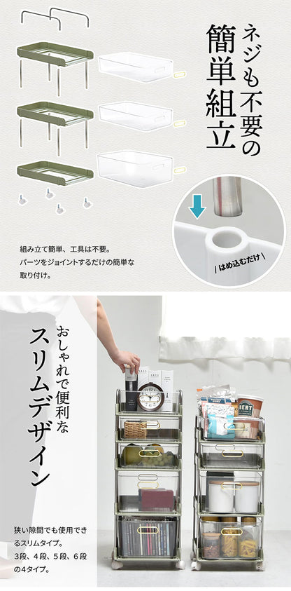 フェミニワゴン 3段 収納ワゴン リビング収納 ワゴンラック プラスチック収納 韓国風収納 韓国インテリア エレガント収納 おしゃれ収納ラック 工具不要 組立簡単 ワゴン収納