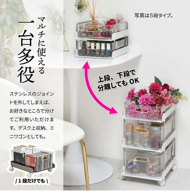 フェミニワゴン 3段 収納ワゴン リビング収納 ワゴンラック プラスチック収納 韓国風収納 韓国インテリア エレガント収納 おしゃれ収納ラック 工具不要 組立簡単 ワゴン収納