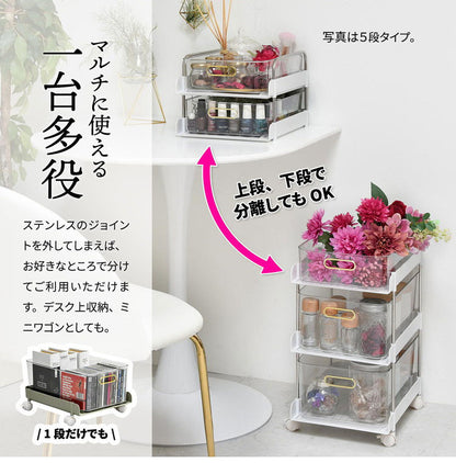 フェミニワゴン 3段 収納ワゴン リビング収納 ワゴンラック プラスチック収納 韓国風収納 韓国インテリア エレガント収納 おしゃれ収納ラック 工具不要 組立簡単 ワゴン収納