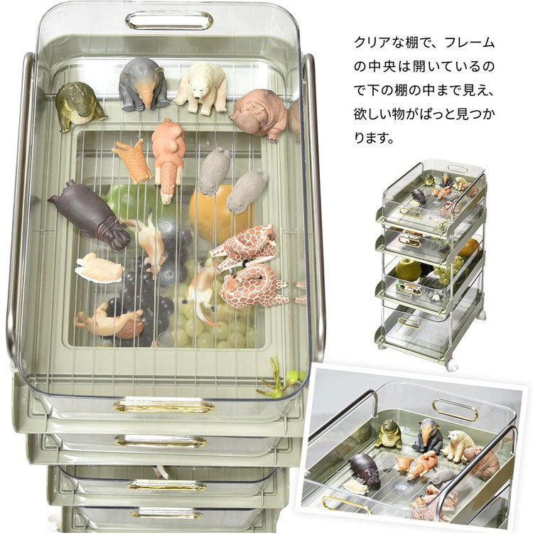フェミニワゴン 3段 収納ワゴン リビング収納 ワゴンラック プラスチック収納 韓国風収納 韓国インテリア エレガント収納 おしゃれ収納ラック 工具不要 組立簡単 ワゴン収納