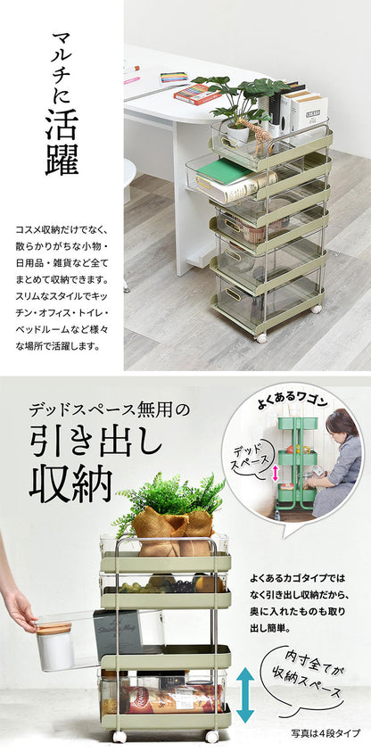 フェミニワゴン 6段 収納ワゴン リビング収納 ワゴンラック プラスチック収納 韓国風収納 韓国インテリア エレガント収納 おしゃれ収納ラック 工具不要 組立簡単 ワゴン収納 引き出し付き収納