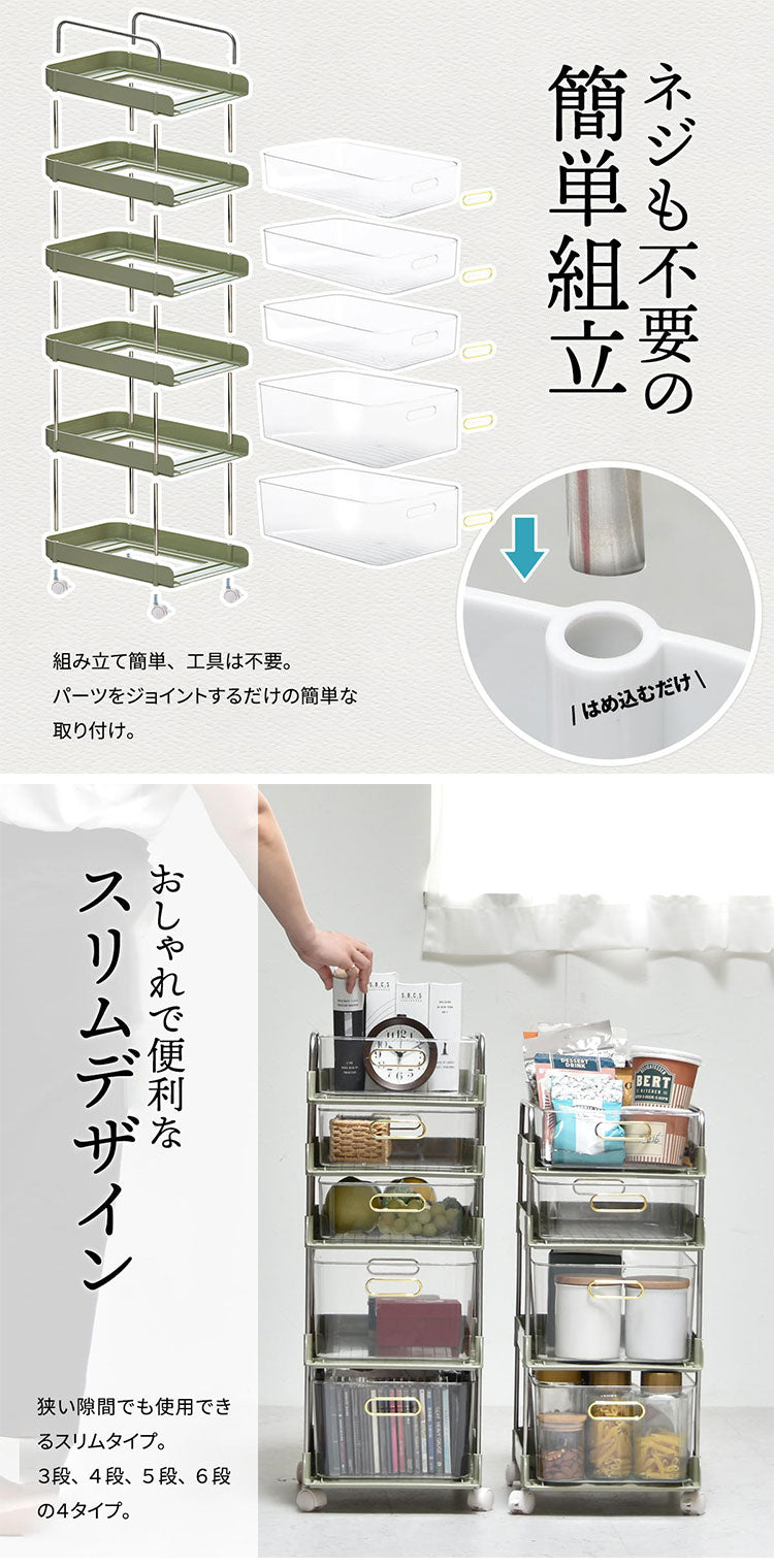 フェミニワゴン 6段 収納ワゴン リビング収納 ワゴンラック プラスチック収納 韓国風収納 韓国インテリア エレガント収納 おしゃれ収納ラック 工具不要 組立簡単 ワゴン収納 引き出し付き収納