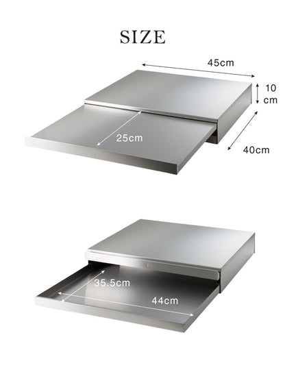 日本製 燕三条 2way 家電下スライドテーブル 幅45×奥行40 引出し収納付き 置くだけ簡単 スライドトレー ステンレス製 作業スペース レンジ下 トレー 作業台 完成品(代引不可)