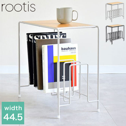 rootis 日本製 サイドテーブルwithマガジンラック 完成品 スチール 天然木 棚付き サイドテーブル マガジンラック ソファテーブル ナイトテーブル おしゃれ(代引不可)