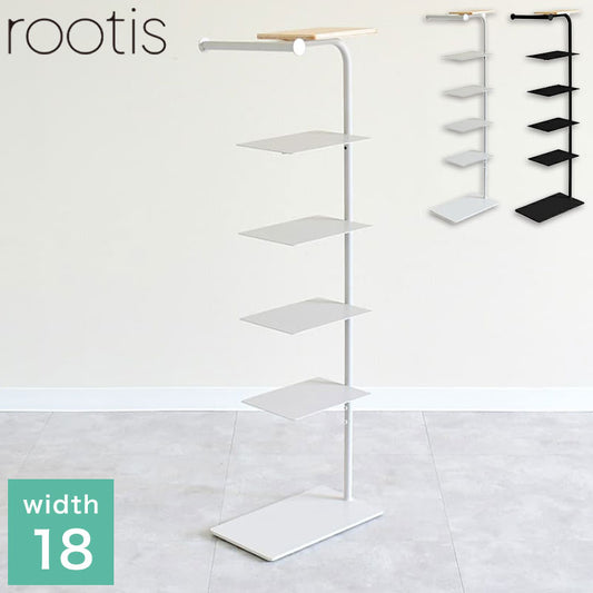 rootis 日本製 シューズラック 5足収納 幅18cm スリム 傘掛け 天板付き 棚付き スチール 天然木 ディスプレイ 靴箱 玄関収納 傘立て おしゃれ(代引不可)