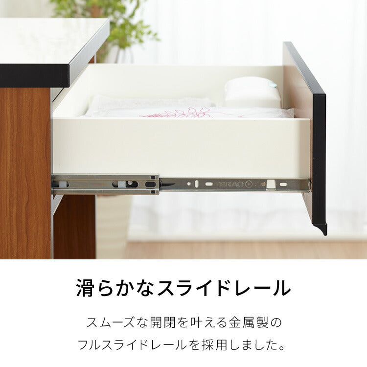 キッチンカウンター 120 完成品 FRON120 引き出し収納 ダストボックス収納 モイス加工 ごみ箱 間仕切り 背面化粧 奥行45 高さ93 フルオープンレール ポリエステル化粧板(代引不可)