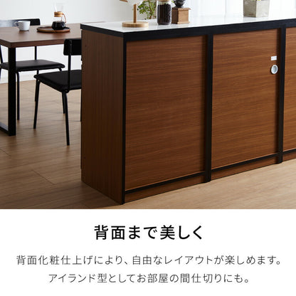 キッチンカウンター 120 完成品 FRON120 引き出し収納 ダストボックス収納 モイス加工 ごみ箱 間仕切り 背面化粧 奥行45 高さ93 フルオープンレール ポリエステル化粧板(代引不可)
