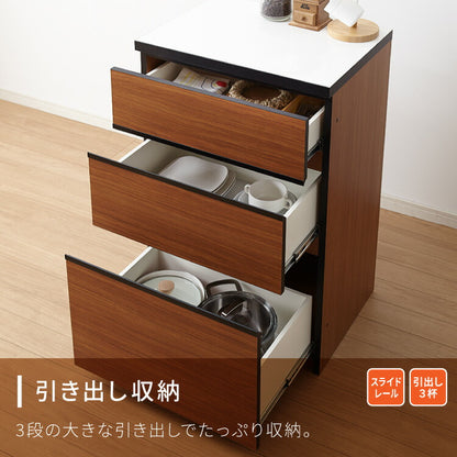 キッチンカウンター 120 完成品 FRON120 引き出し収納 ダストボックス収納 モイス加工 ごみ箱 間仕切り 背面化粧 奥行45 高さ93 フルオープンレール ポリエステル化粧板(代引不可)