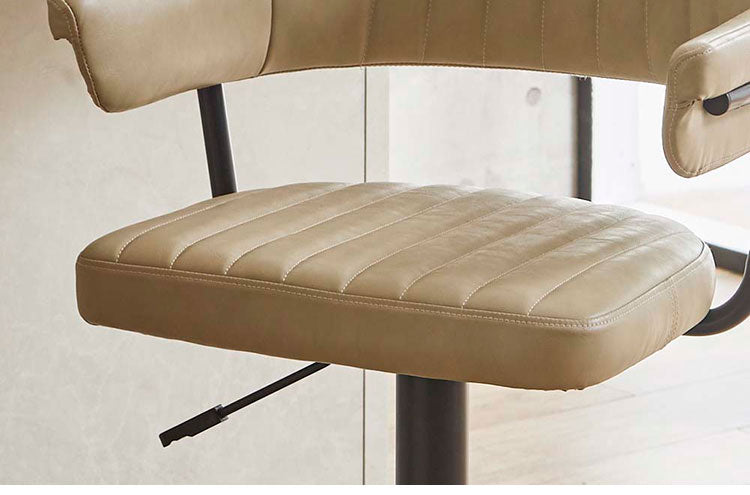 カウンターチェア 背もたれ 肘付き バーチェア 昇降式 回転 ハイチェア カウンター ハイスツール ヴィンテージ風 クリーム ライトブラウン(代引不可)