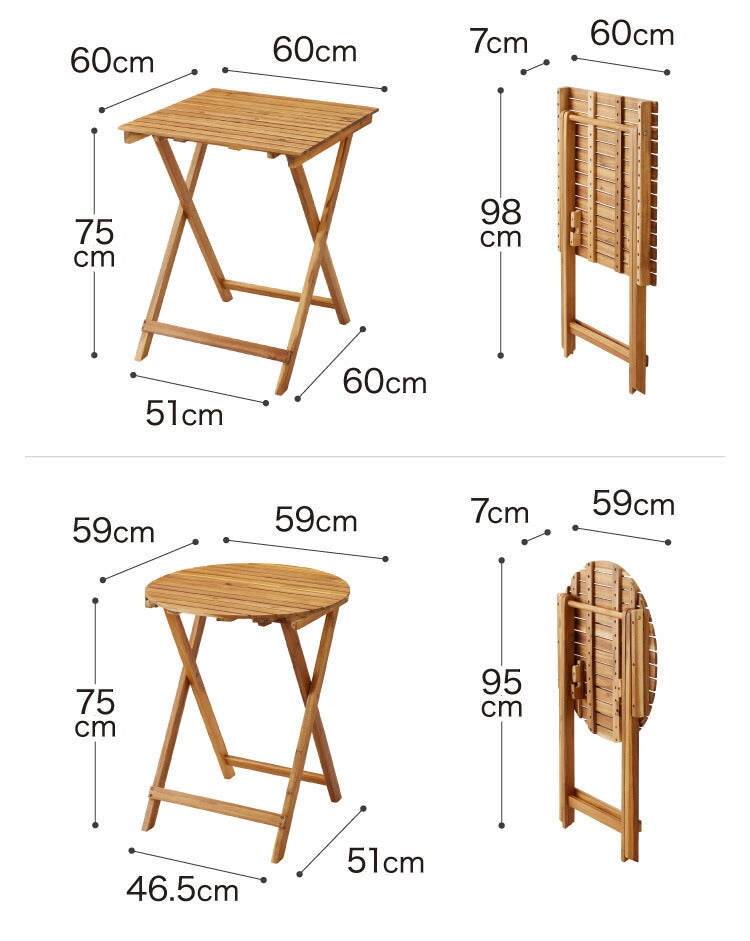 ガーデン3点セット アカシア ガーデンセット 60cm 天然木 コンパクト 折りたたみ可能 ガーデンテーブル ガーデンチェア 2脚 木製 ベランダ ガーデンファニチャーセット アウトドア バルコニー