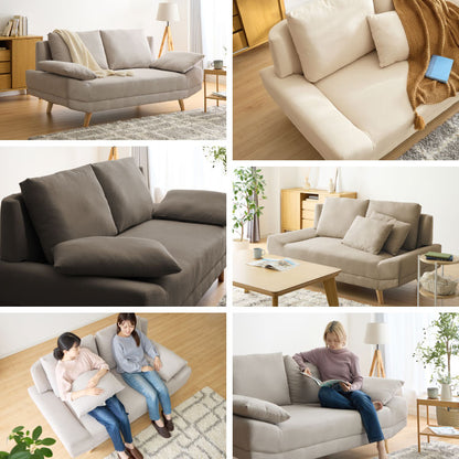 くつろぎソファ アームレスソファ 2人掛け ワイド ゆったり広め クッション付き ローソファ 幅165cm 北欧 おしゃれ 肘なし 天然木脚 ファブリック ソファー ローソファー ロータイプ 二人掛け