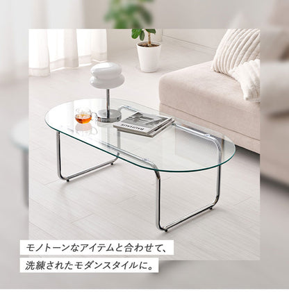ガラステーブル 幅120cm 円形 おしゃれ 丸 ローテーブル センターテーブル ガラス 円型 楕円 シルバー クリア テーブル 北欧 韓国インテリア 可愛い かわいい オーバル シンプル コンパクト 机(代引不可)