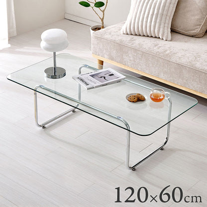 ガラステーブル スクエア 120×60cm ミッドセンチュリー おしゃれ センターテーブル ローテーブル ガラス シルバー シンプル モダン 北欧 韓国インテリア おしゃれ(代引不可)