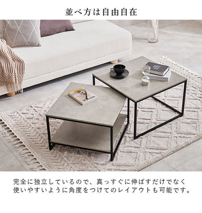 ネストテーブル 2サイズセット 選べる天板 木目調 セラミック調 ローテーブル センターテーブル ソファテーブル 机 テーブル ネスト 棚付き 北欧 おしゃれ(代引不可)