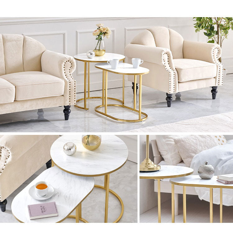 大理石調ネストテーブル ゴールドフレーム 円形・楕円形 [8019] 大理石調＆ゴールドフレーム ネストサイドテーブル [幅62] 丸型