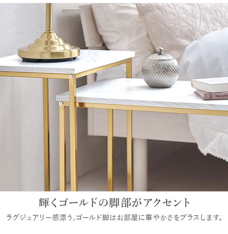 【値下げ】天然大理石のネストテーブル（ゴールド脚）大小2個セット Amazon.co.jp: UNHO ネストテーブル 丸 大理石天板×ゴールド脚 サイド