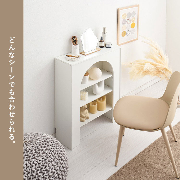 マントルピース 収納ラック 完成品 幅60cm 大人可愛い ホワイト 白 おしゃれ 可動棚 コード穴付き 奥行スリム 20cm ディスプレイ 棚 ラック 収納(代引不可)