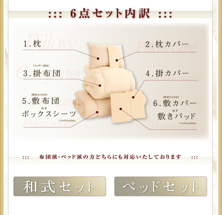 布団セット ダブル [フェザー100％使用！10色から選べる羽根布団7点