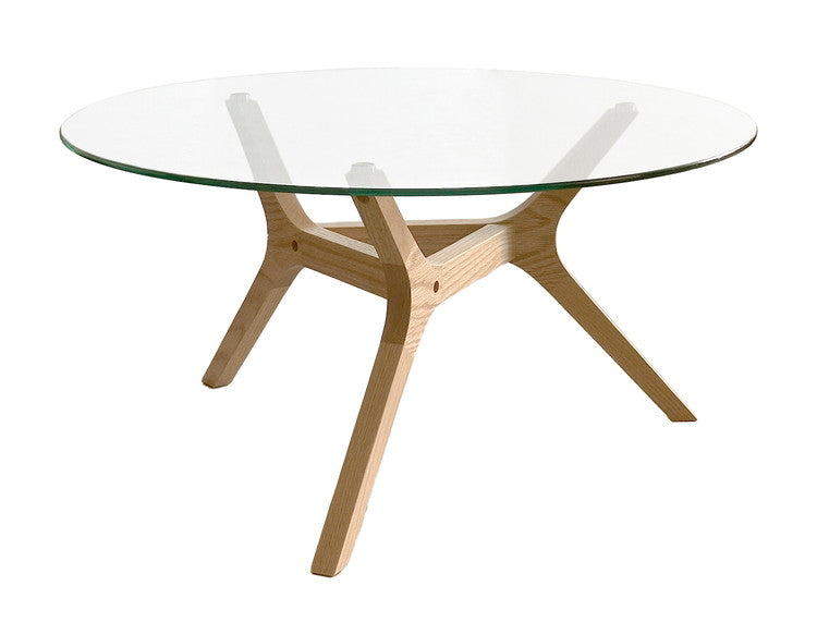 ガラステーブル 円形 幅80cm ローテーブル 天然木 木脚 センター