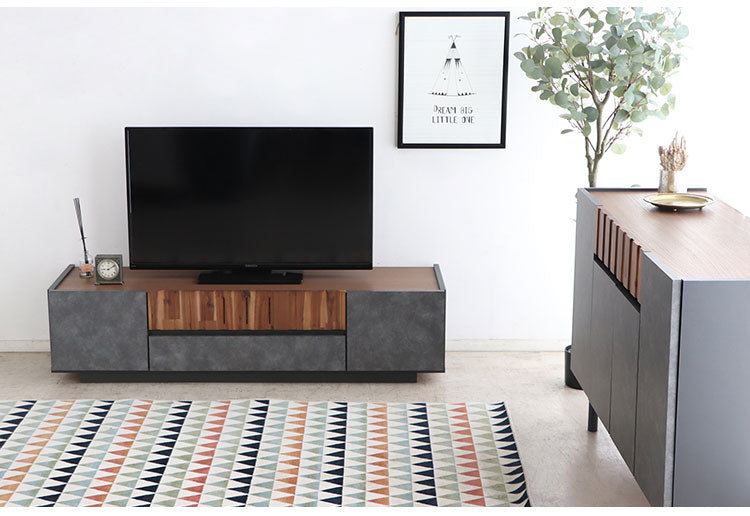 キャビネット 幅120cm 日本製 完成品 サイドボード チェスト リビングボード 脚付き コンクリート調 引き出し収納 コード穴 モダン おしゃれ 木製 アカシア材 リビング(代引不可)