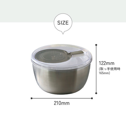 日本製 4way サラダスピナー ステンレス 21cm 取っ手がたためる コンパクト フラット 野菜水切り器 サラダボウル ザル ざる セット 回転式 フォーウェイ 365methods 国産 おしゃれ