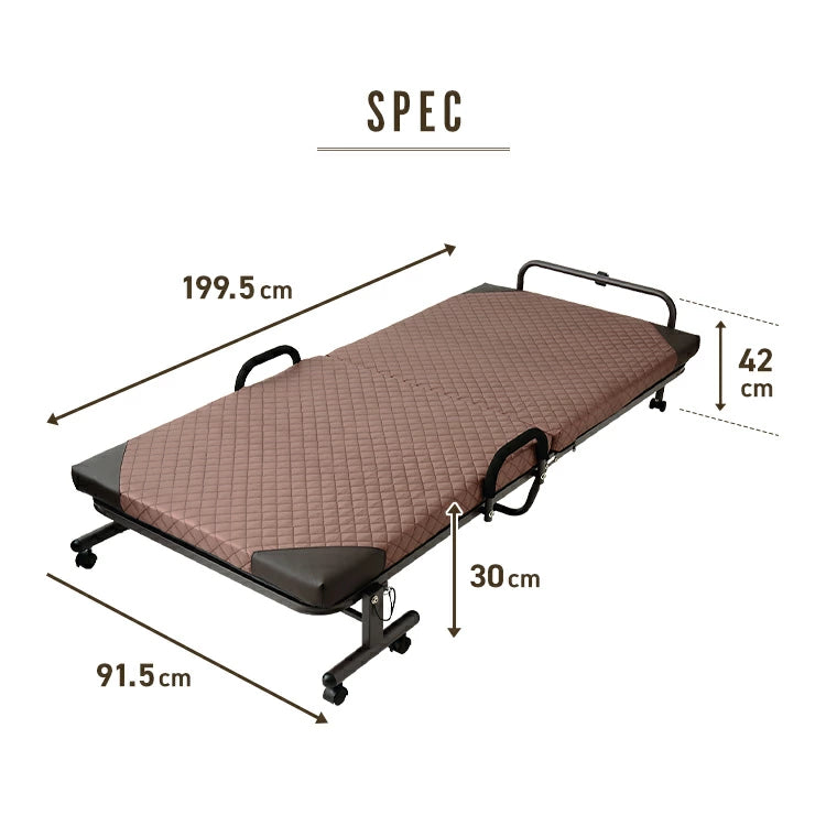 折りたたみベッド シングル キャスター付き マットレス キャスター 手すり 移動 PVCガード