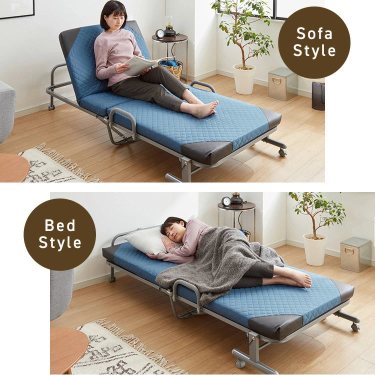 折りたたみベッド シングル キャスター付き マットレス キャスター 手すり 移動 PVCガード