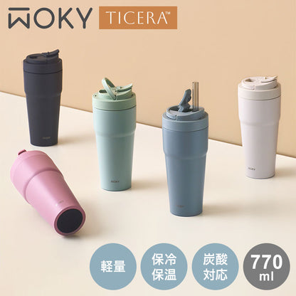 TICERA ストロータンブラー 770ml 金属臭フリー 美味しさキープ 真空2重構造 ボトル 水筒 保冷 保温 タンブラー WOKY WO-003(代引不可)