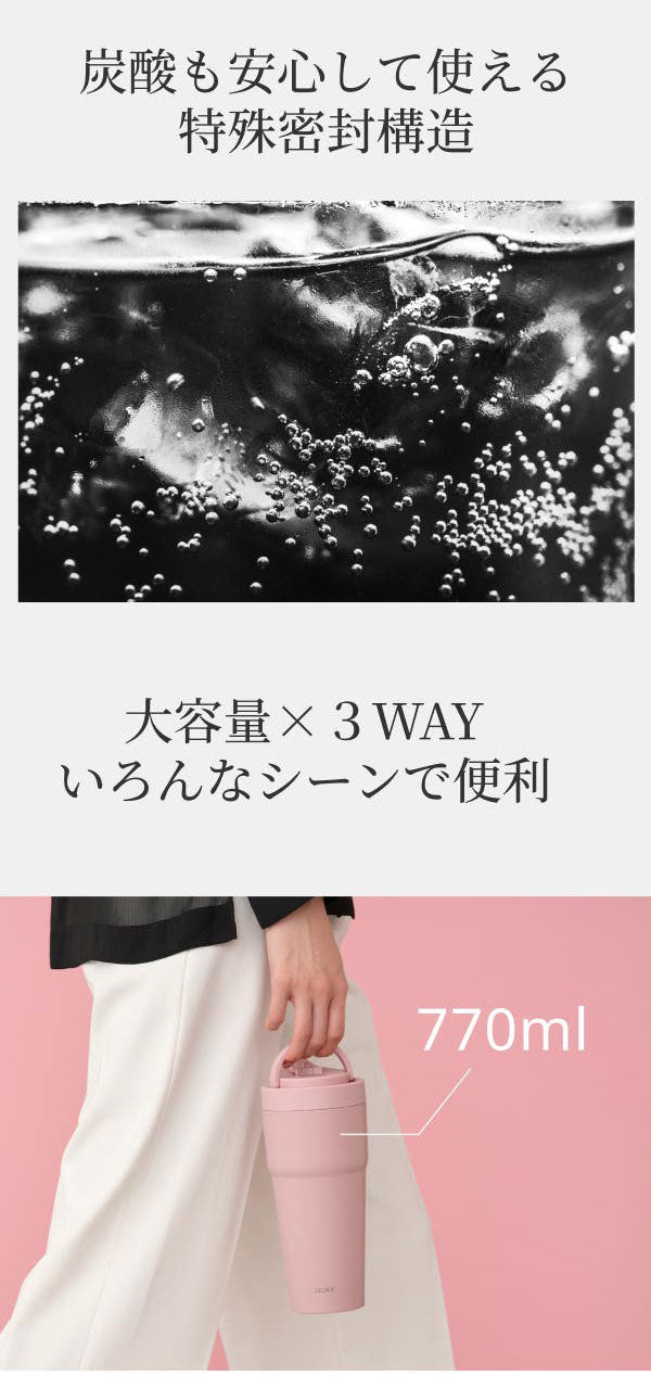 TICERA ストロータンブラー 770ml 金属臭フリー 美味しさキープ 真空2重構造 ボトル 水筒 保冷 保温 タンブラー WOKY WO-003(代引不可)