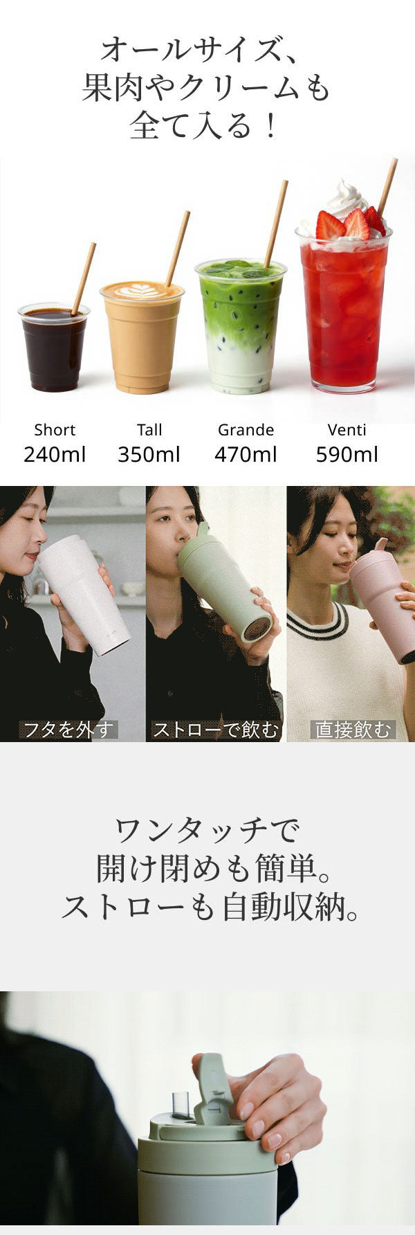 TICERA ストロータンブラー 770ml 金属臭フリー 美味しさキープ 真空2重構造 ボトル 水筒 保冷 保温 タンブラー WOKY WO-003(代引不可)