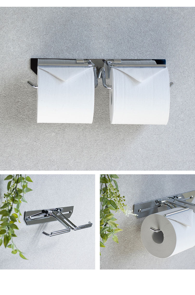 トイレットペーパーホルダー ステンレス ダブル Thea シア シンプルデザイン スタイリッシュ 無機質 シルバー 店舗用 家庭用 店 ショッピングモール デパート オフィス ホテル コテージ 宿泊施設(代引不可)