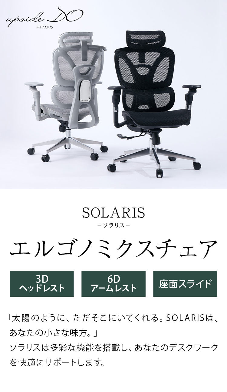 アップサイド ドゥ ソラリス エルゴノミクスチェア LC-E-39 フットレスト無し デスクチェア チェア 椅子 オフィス リクライニング 調節 メッシュ張地 ヘッドレスト 6Dアーム オフィスチェア(代引不可)