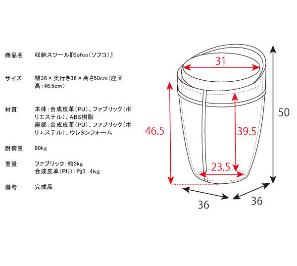 収納スツール Runt(ルント) 合成皮革タイプ 持ち手付き 丸 スツール フタ付き 収納ボックス スツール(代引不可)