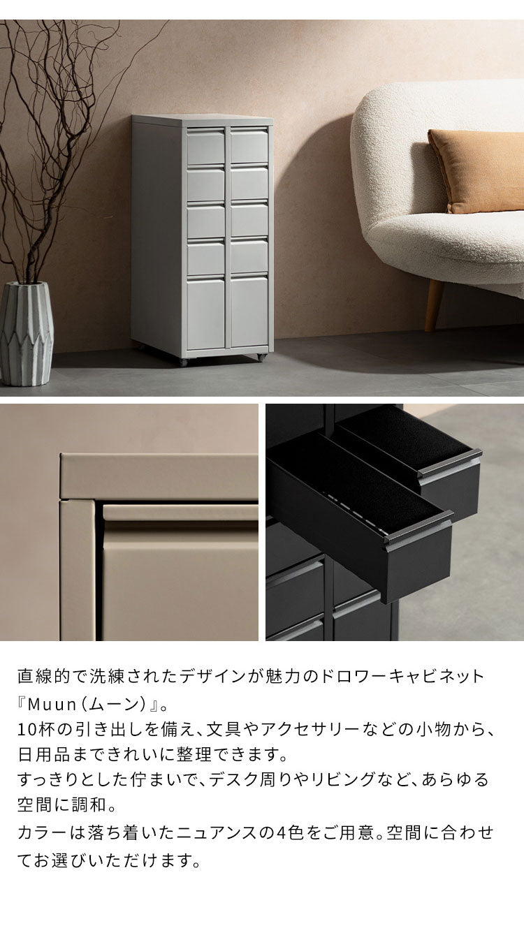 ドロワーキャビネット Muun ムーン 幅28cm 高さ69cm 奥行41cm 10杯 収納ボックス 省スペース 収納 引き出し 引き出し収納 コンパクト キャビネット スチール マットスチール ハンドレスデザイン(代引不可)