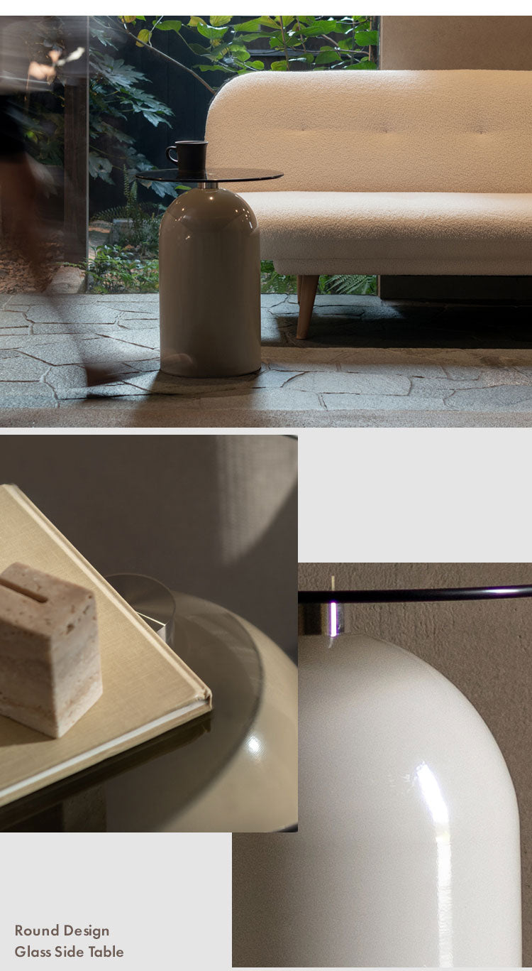 サイドテーブル テーブル ガラス天板 コンパクト ソファ ベッドサイド ソファ横 上品 かわいい ラウンド 直径39.5cm スチール コンパクトサイズ サイドテーブル Signature Studio Ford Noire ノワレ(代引不可)