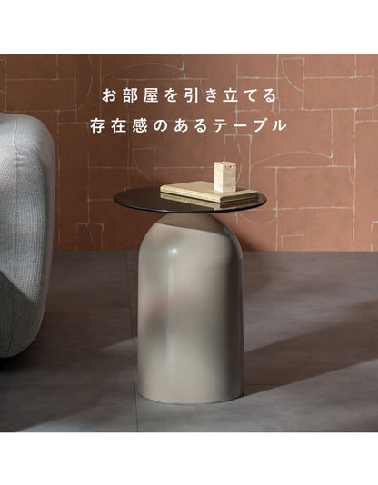 サイドテーブル テーブル ガラス天板 コンパクト ソファ ベッドサイド ソファ横 上品 かわいい ラウンド 直径39.5cm スチール コンパクトサイズ サイドテーブル Signature Studio Ford Noire ノワレ(代引不可)