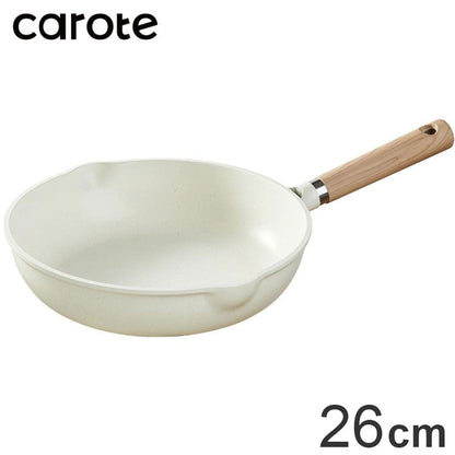 カローテ CAROTE フライパン IH対応 PFOAフリー 深型 26cm ディープパン IH ガス火対応 ふっ素加工 コーティング 注ぎ口付き お手入れ簡単 アイボリー NM-5003 COSY-ICE かわいい おしゃれ