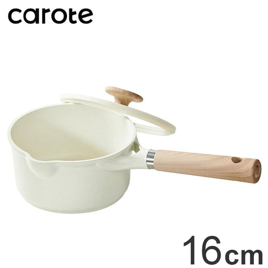 カローテ CAROTE 片手鍋 16cm ガラス蓋セット ソースパン IH対応 PFOAフリー IH ガス火対応 ガラス蓋 ふっ素加工 コーティング 注ぎ口付き お手入れ簡単 アイボリー NM-5009 COSY-ICE かわいい